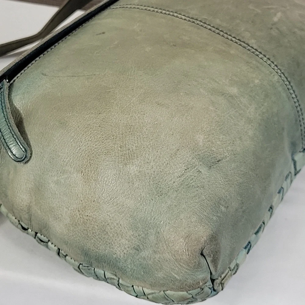 Vilenca Holland for Anthropologie Woven Leather Shoulder Bag in Sage Green
